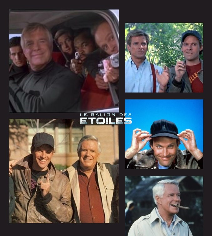 L'équipe de la série TV "L'Agence tous risques" (1983-1987) avec les acteurs George Peppard, Dirk Benedict, Dwight Schultz et Mister T | Montage photos @ Le Galion des Etoiles