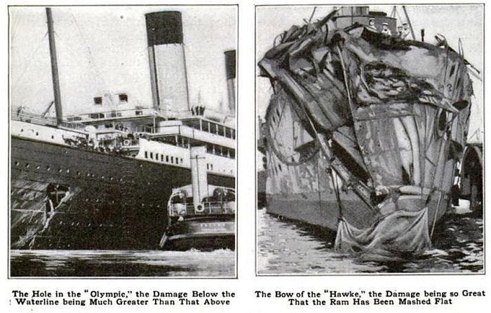 Les conséquences de la collision sur les deux navires | Par Auteur inconnu — &quot;Popular Mechanics&quot; Magazine December 1911, Domaine public, https://commons.wikimedia.org/w/index.php?curid=5873723