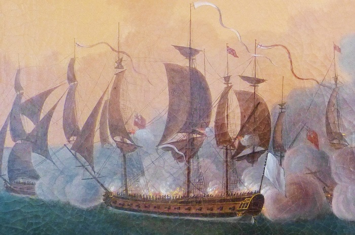 L’Hermione au combat naval de Louisbourg en 1781 | Par André Béthencourt — Travail personnel, CC BY-SA 3.0, https://commons.wikimedia.org/w/index.php?curid=29055301