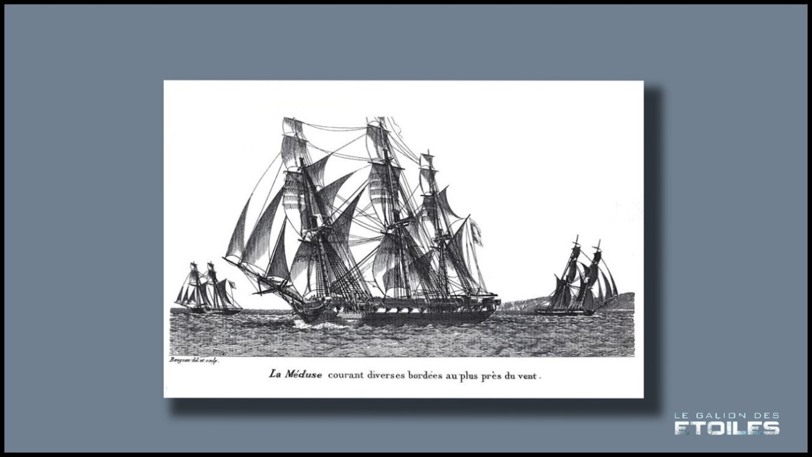 La Méduse courant diverses bordées au plus près du vent | Par Jean-Jérôme Baugean — Relation complète du naufrage de la frégate La Méduse faisant partie de l&#039;expédition du Sénégal en 1816, by A. Correard, H. Savigny, D&#039;Anglas de Praviel and Paul C.L. Alexandre Rand des Adrets (dit Sander Rang). Reprint 1968 by Jean de Bonnot éditeur., Domaine public, https://commons.wikimedia.org/w/index.php?curid=19330163