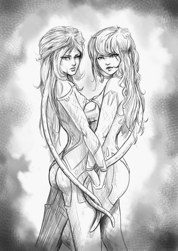 Svéa et Kaléya, personnages de la trilogie Évolutions | Illustration © 2024 Jean-Mathias Xavier Svéa et Kaléya, personnages de la trilogie Évolutions | Illustration © 2024 Jean-Mathias Xavier