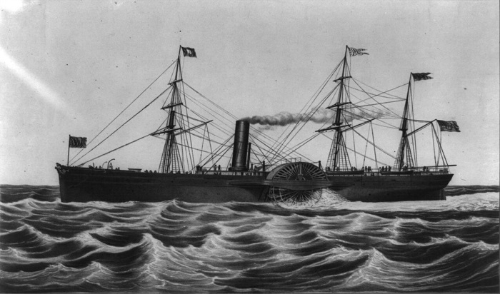 Le SS Arctic (lithographie de 1850) | Par N. Currier (New York company) — U.S. mail steam ship Arctic, from an original 1850 lithograph by N. Currier, Prints and Photographs Online Catalogue, U.S. Library of Congress, Domaine public, https://commons.wikimedia.org/w/index.php?curid=6453511