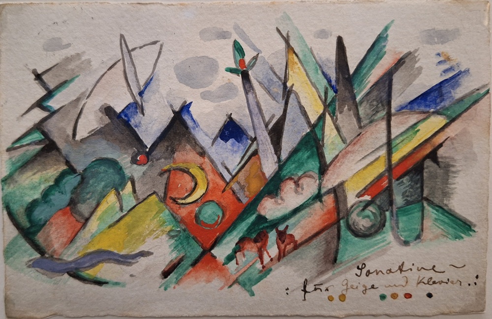 Peinture © Franz Marc, carte postale adressée à Lily Klee en 1913, intitulée "Sonatine für Geige und Klavier"