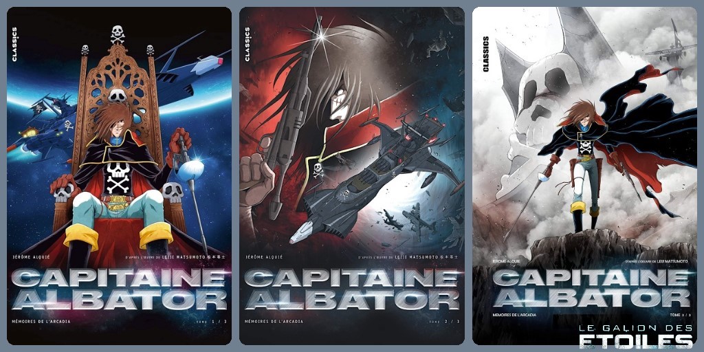 Capitaine Albator : Mémoires de l'Arcadia @ 2019-2020 Kana | Illustrations de couvertures @ Jérôme Alquié | Montage @ Le Galion des Etoiles