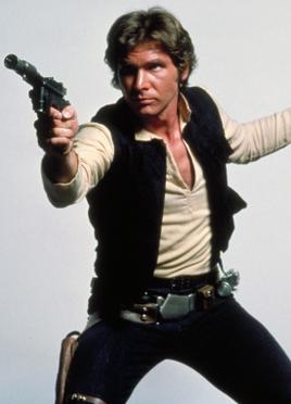 Promotional image of Harrison Ford as Han Solo for Star Wars: Episode IV – A New Hope (1977) | By http://starwars.wikia.com/wiki/File:HanSoloPromo-MOSW.png, Fair use, https://en.wikipedia.org/w/index.php?curid=11669522