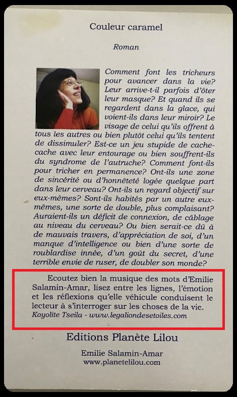 Couleur caramel, quatrième de couverture © 2012 Editions Planète Lilou