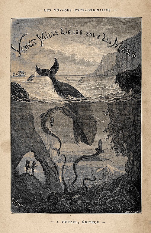 Page de garde de la première édition Hetzel | Par Edouard Riou (1833-1900), Alphonse Marie de Neuville (1835-1885), Jules Verne (author) — Houghton library. Cambridge, Mass., Domaine public, https://commons.wikimedia.org/w/index.php?curid=37326342