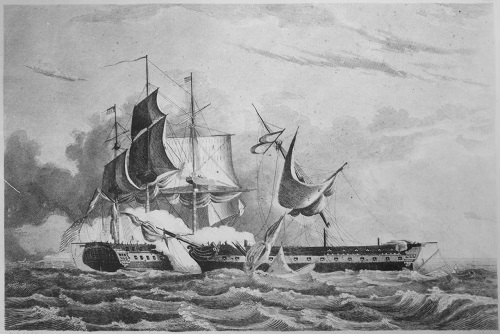 L'USS Constitution capture et incendie la HMS Guerriere en août 1812 | Par Auteur inconnu ou non renseigné — U.S. National Archives and Records Administration, Domaine public, https://commons.wikimedia.org/w/index.php?curid=15975350