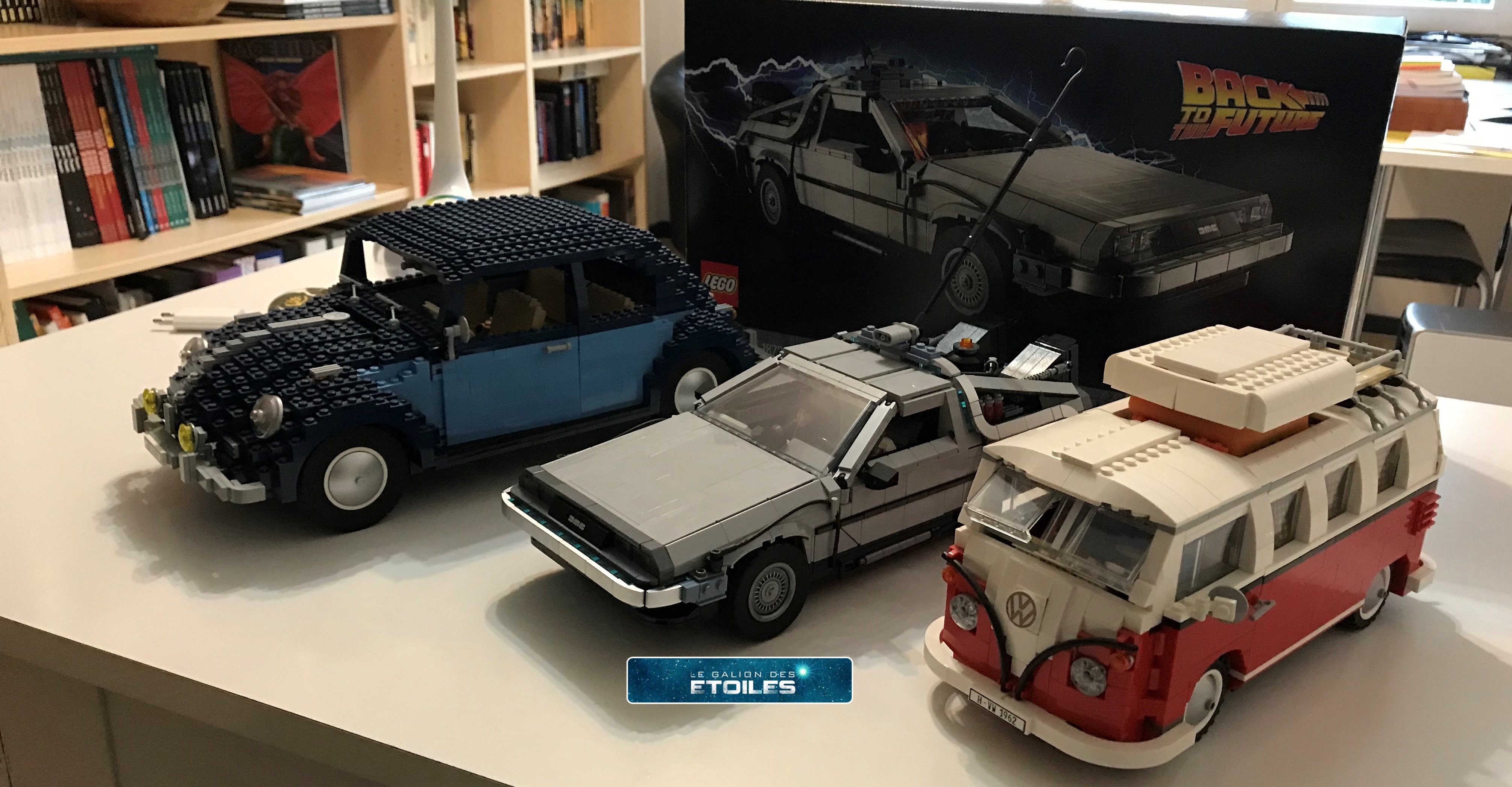 Copyright @ 2023 Koyolite Tseila, VW Beetle Charlotte LEGO 10187, DeLorean DMC-12 LEGO 10300, camping-car Volkswagen T1 LEGO 10220, collection privée