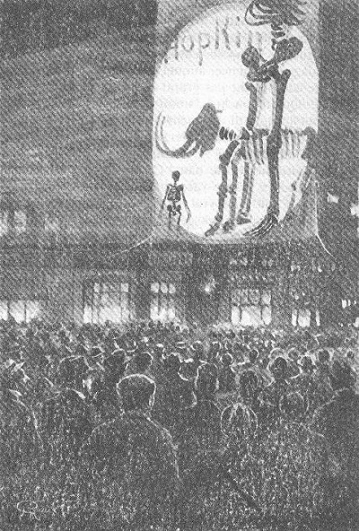 Illustration de la nouvelle de Jules Verne "Le Humbug" par George Roux, Augustus Hopkins se servant de la publicité | Domaine public, https://commons.wikimedia.org/w/index.php?curid=6212316
