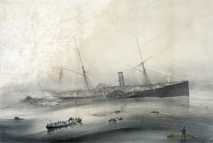 Illustration du naufrage du SS Arctic | Par James E. Buttersworth (artist) 1817-1894, domaine public https://fr.wikipedia.org/wiki/SS_Arctic#/media/Fichier:Wreck_of_the_U.S.M._steam_ship_%22Arctic%22_(one-third-size).png