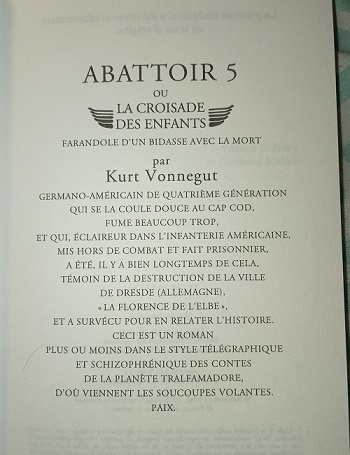 Abattoir 5, page de titre | Photo @ Bruno Blanzat, édition privée