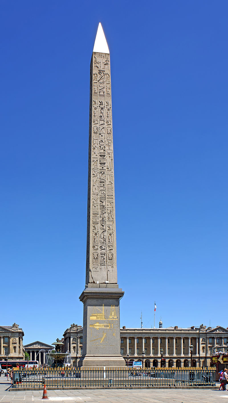 L'obélisque de Louxor, place de la Concorde, Paris | Source photo : Par Dennis Jarvis from Halifax, Canada — France-000122 - Luxor Obelisk, CC BY-SA 2.0, https://commons.wikimedia.org/w/index.php?curid=34808462 L'obélisque de Louxor, place de la Concorde, Paris | Source photo : Par Dennis Jarvis from Halifax, Canada — France-000122 - Luxor Obelisk, CC BY-SA 2.0, https://commons.wikimedia.org/w/index.php?curid=34808462